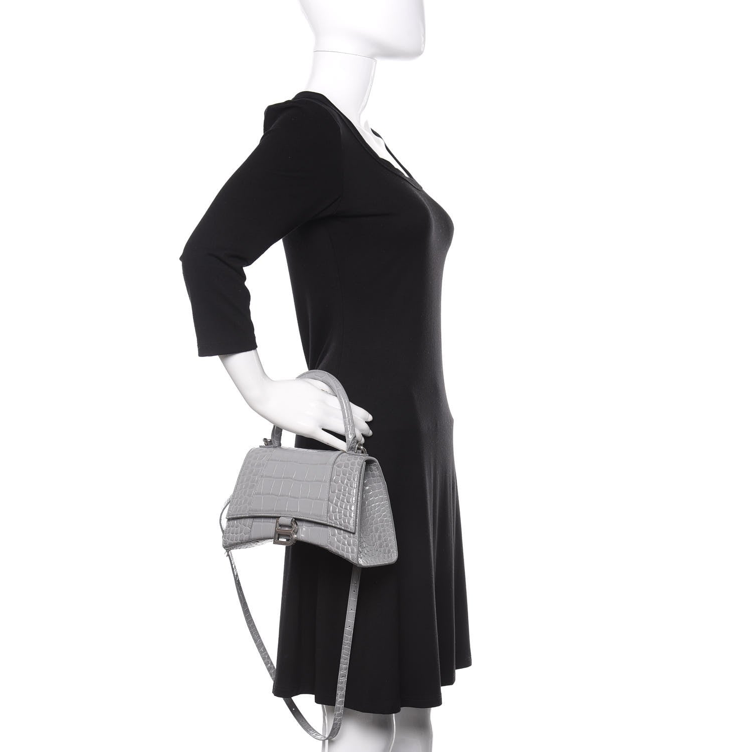 Balenciaga Shiny Calfskin Crocodile Embossed Small Hourglass Top Handle Bag Balenciaga Grey 3 of 10
