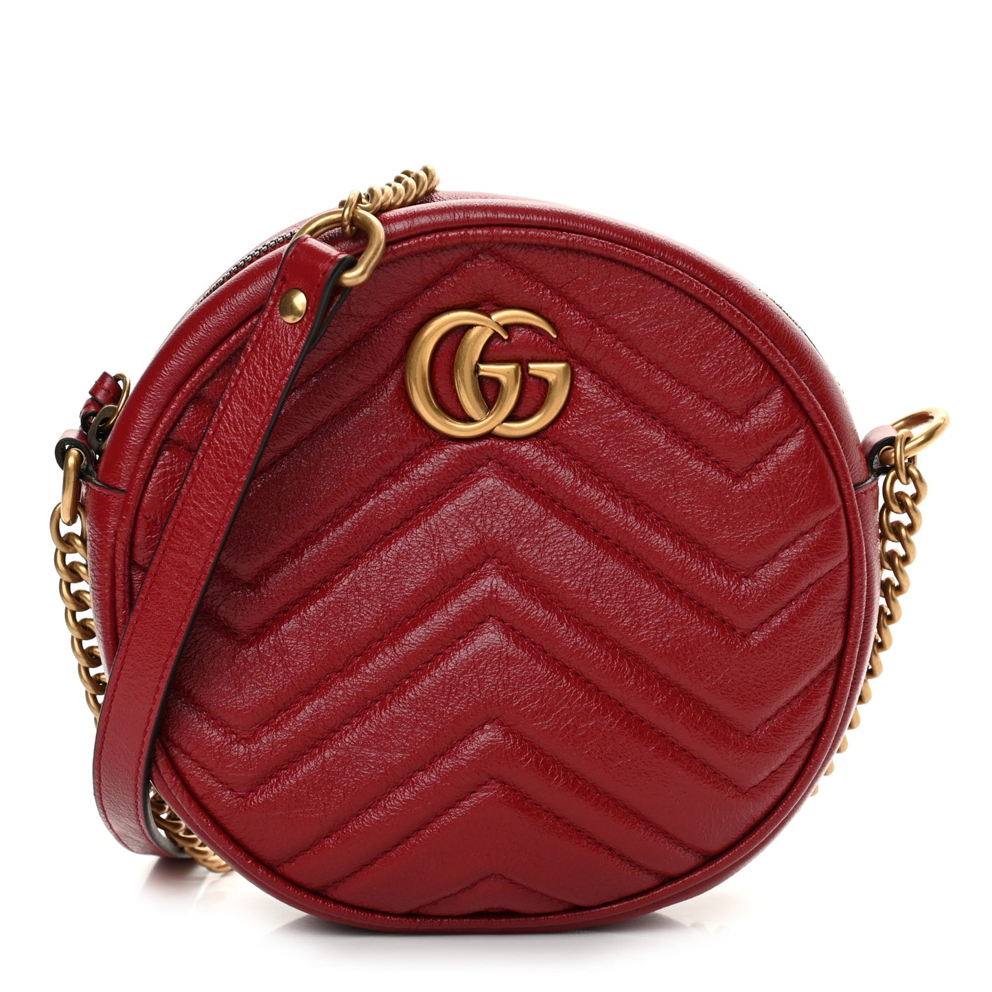 Glazed Calfskin Matelasse Heart Mini GG Marmont Round Shoulder Bag Romantic Cerise