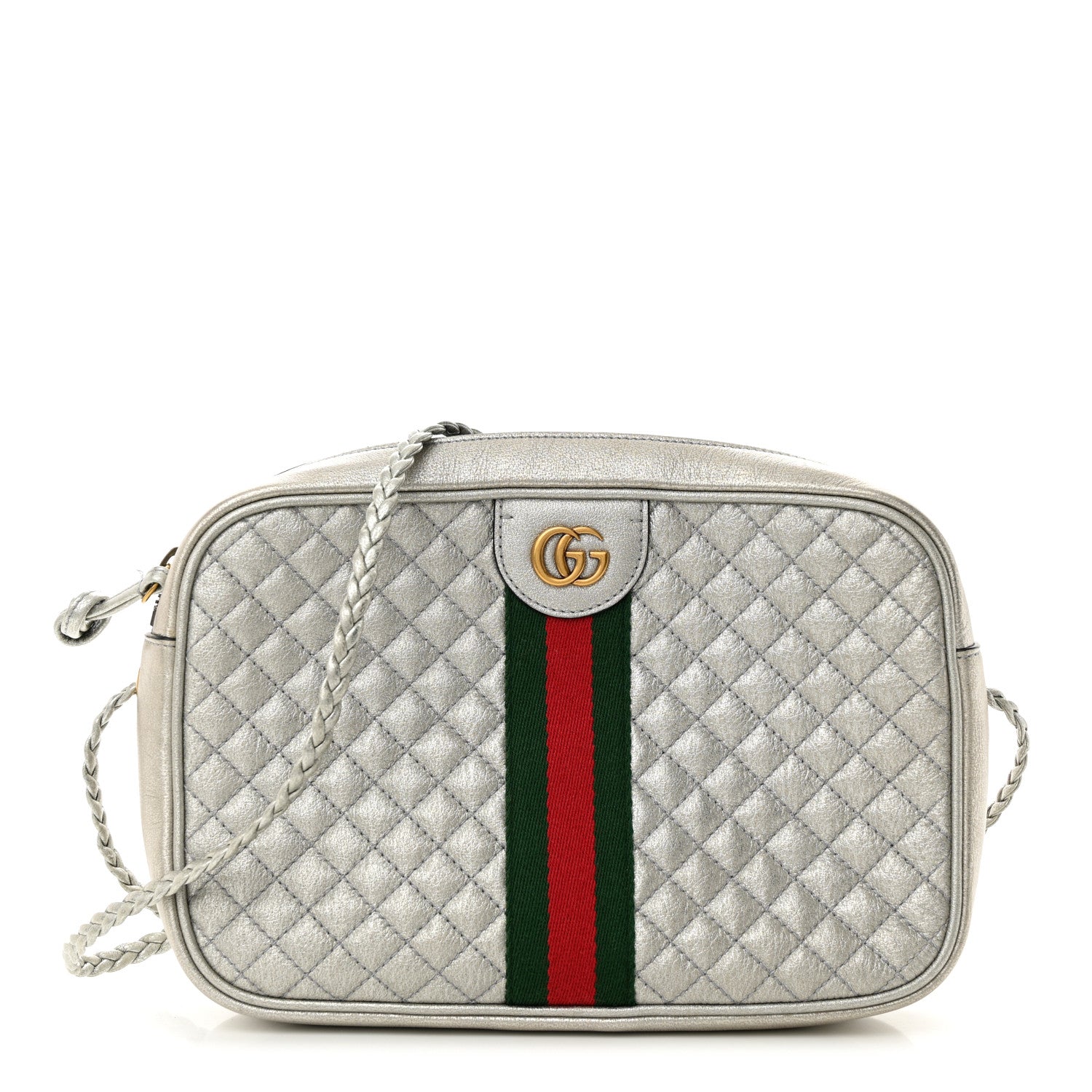 Gucci Laminated Nappa Web Trapuntata Small GG Shoulder Bag Argento 1 of 12
