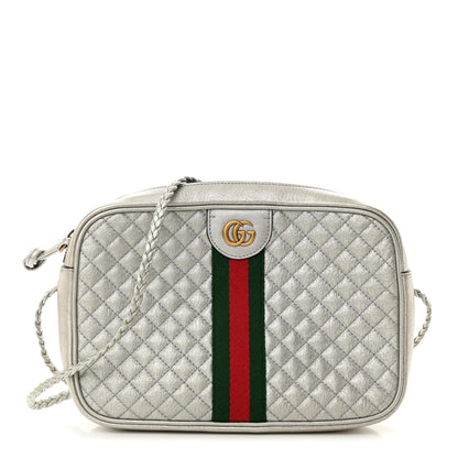 Gucci Laminated Nappa Web Trapuntata Small GG Shoulder Bag Argento 1 of 12