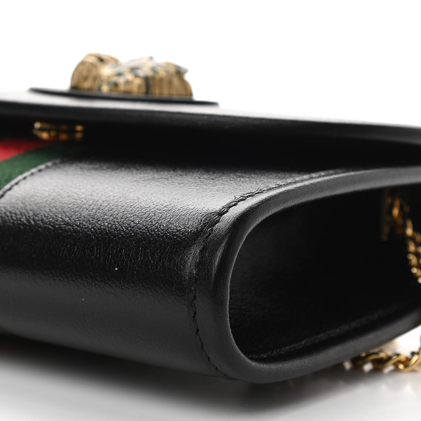 Textured Calfskin Web Mini Rajah Slim Flap Shoulder Bag Black