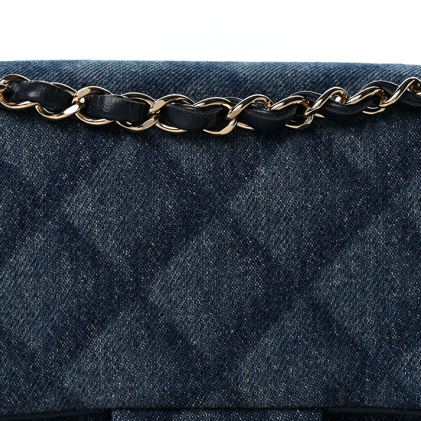 Printed Denim Quilted Medium Double Flap Light Blue