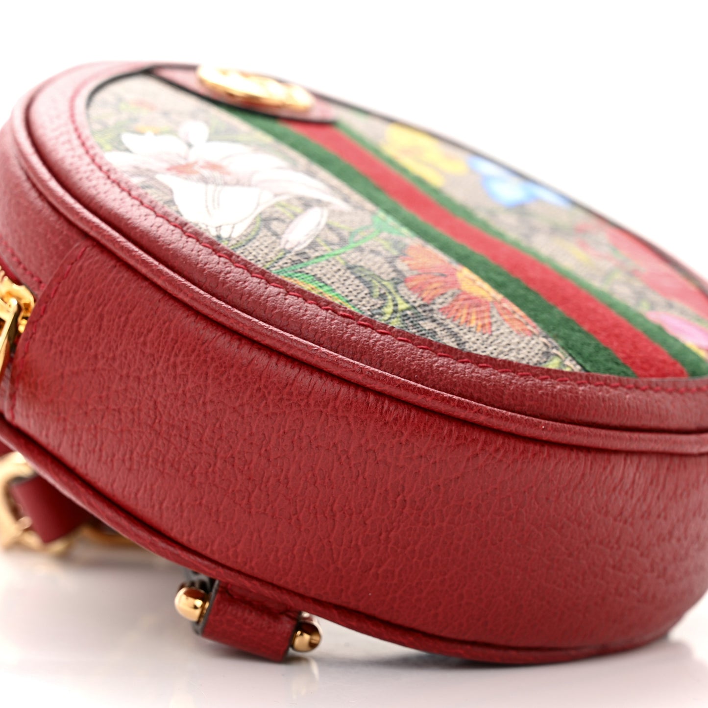 GG Supreme Monogram Web Flora Mini Ophidia Round Backpack Red