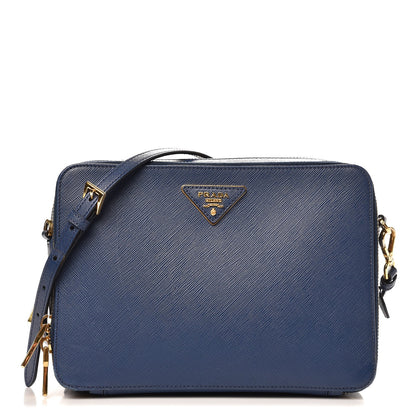 Prada Saffiano Lux Large Zip Crossbody Bag Bleuette 1 of 12