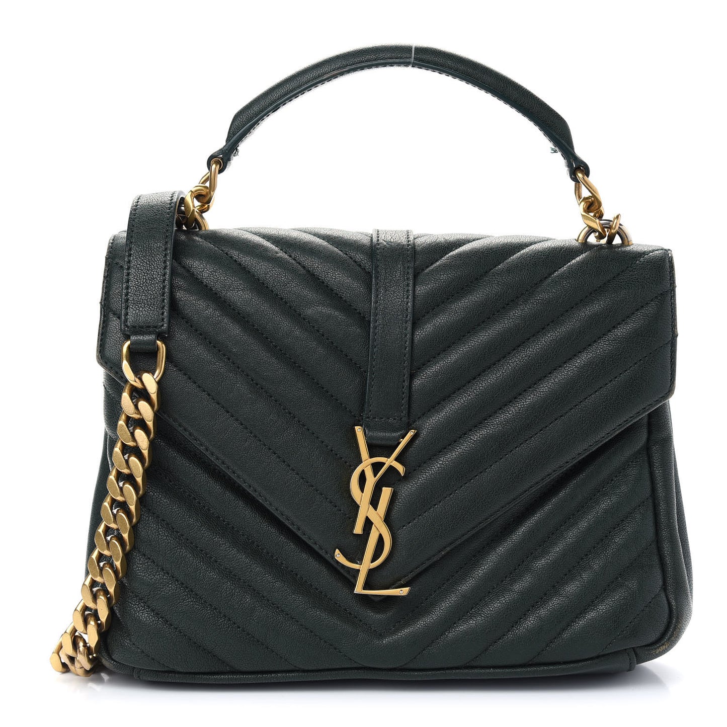 Sheepskin Matelasse Chevron Monogram Medium College Bag Dark Green