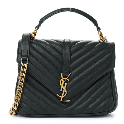 Saint Laurent Sheepskin Matelasse Chevron Monogram Medium College Bag Dark Green 1 of 13