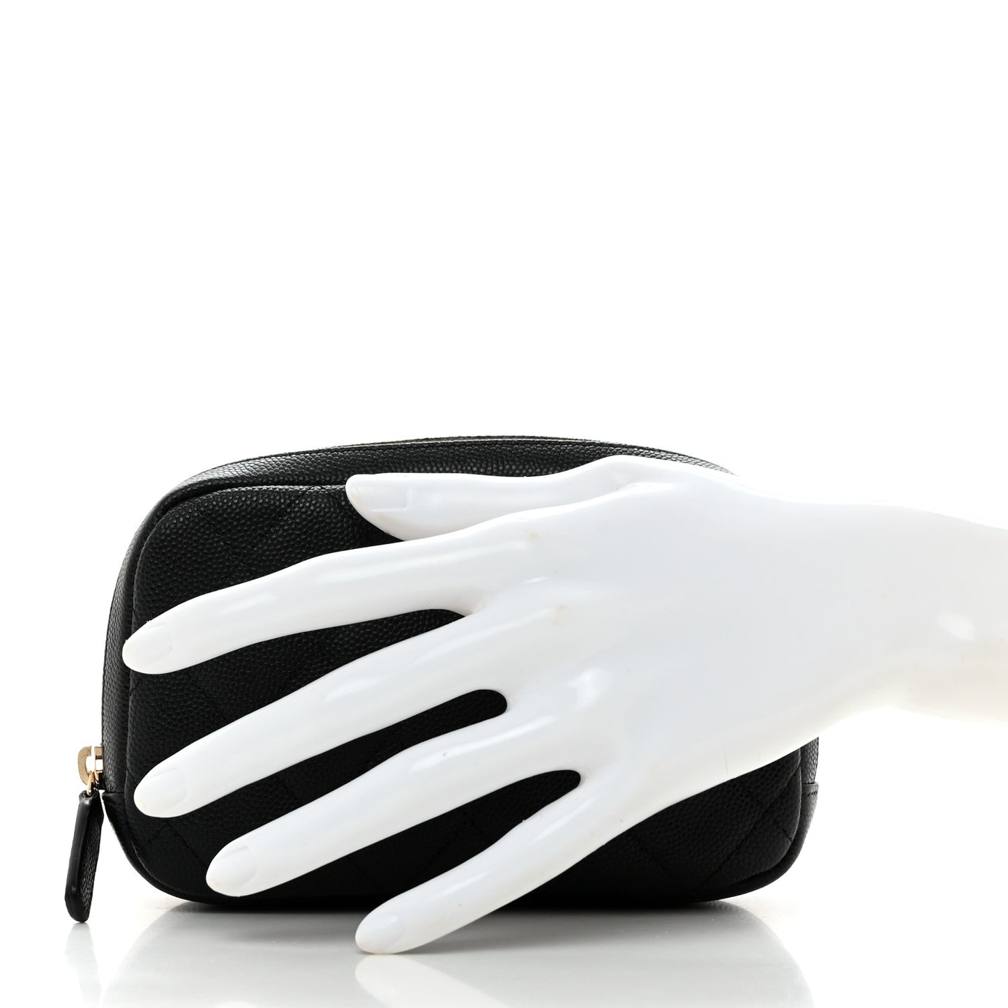 Caviar Quilted Small Curvy Pouch Cosmetic Case Black
