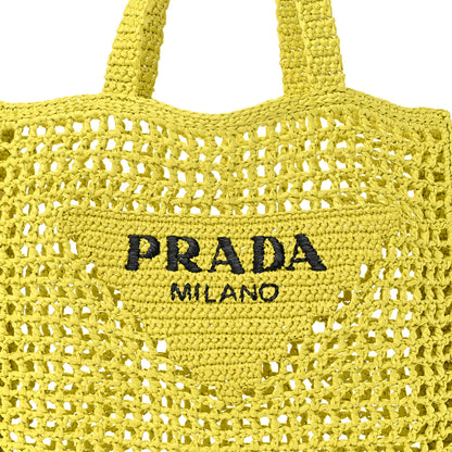Prada Yarn Raffia Effect Crochet Logo Embroidered Tote Bag Cedro 7 of 10