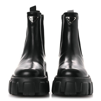 Prada Spazzolato Rois Triangle Monolith Chelsea 55mm Boots 36 Black 3 of 12