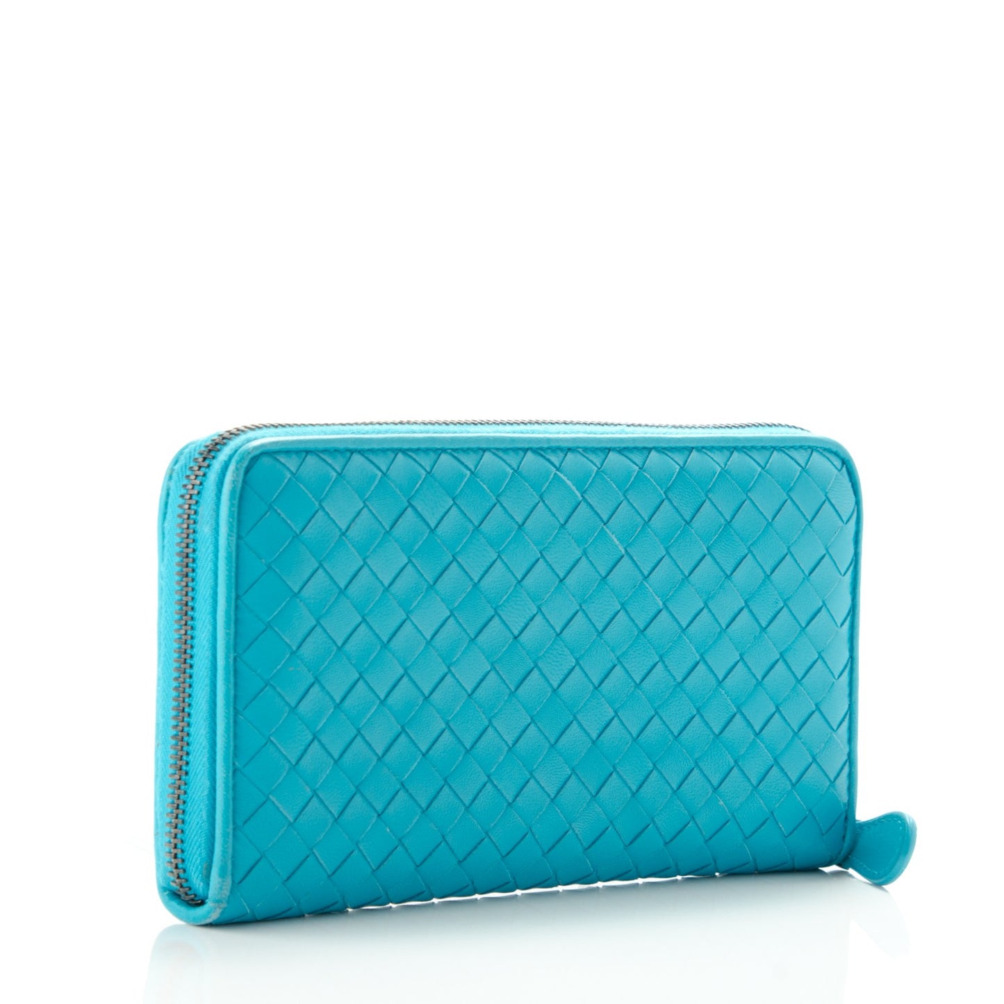 Nappa Intrecciato Zip Around Wallet Turquoise