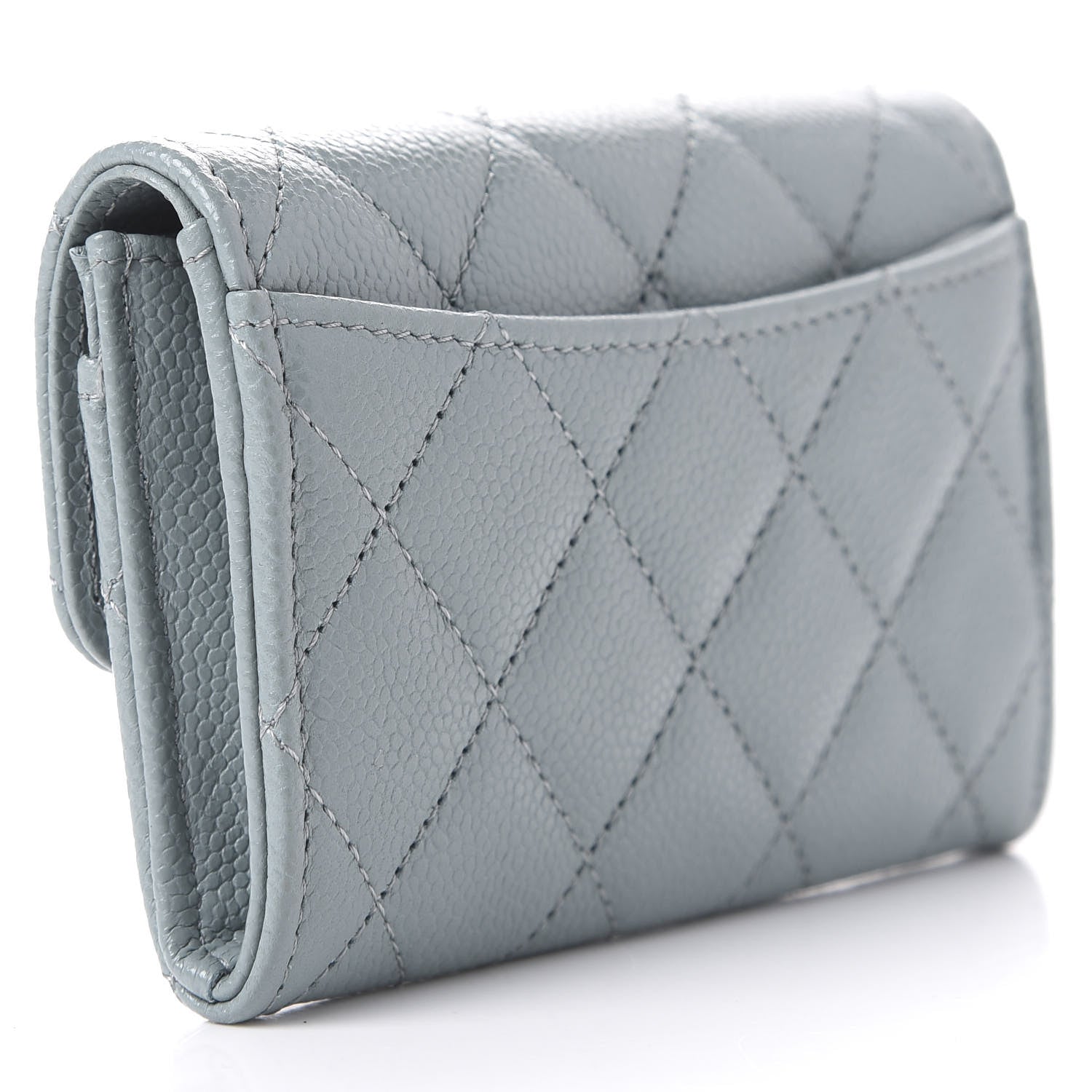 Chanel Caviar Quilted Flap Card Holder Wallet Light Blue 3 of 10