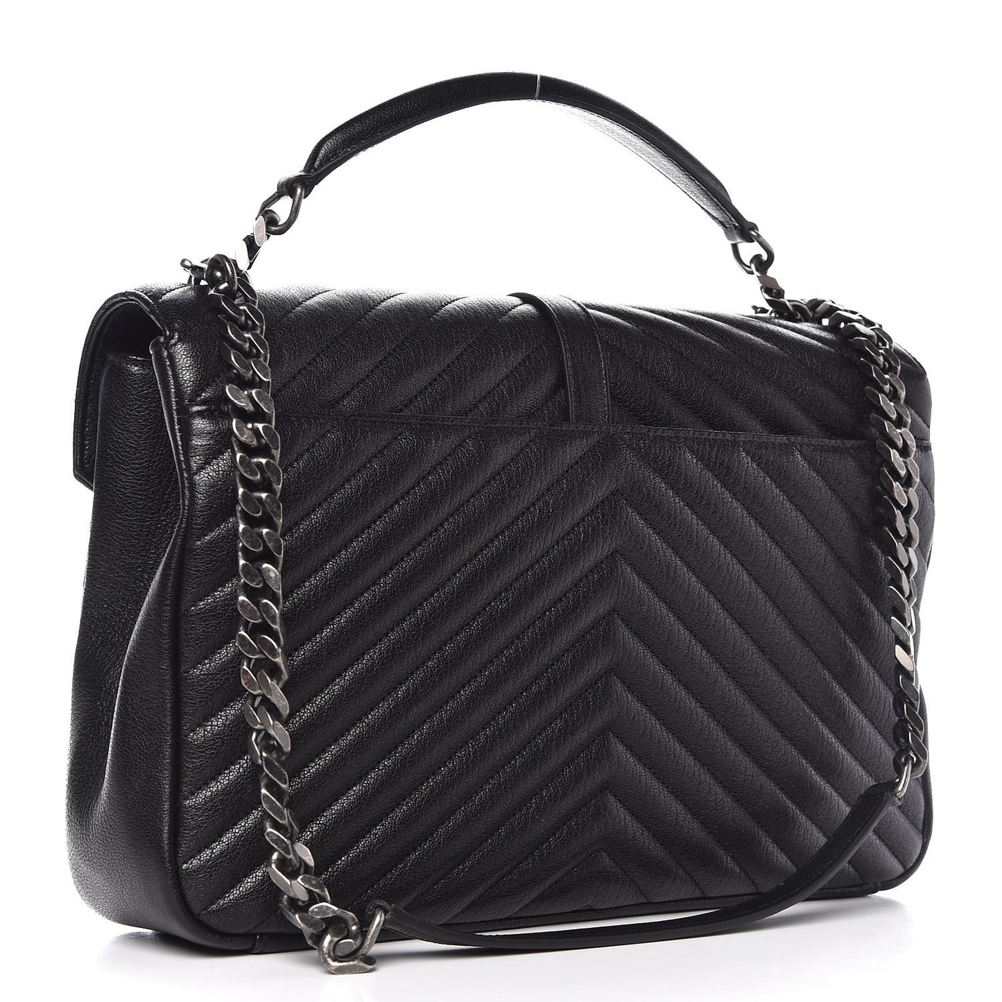 Sheepskin Matelasse Chevron Monogram Large College Satchel Black