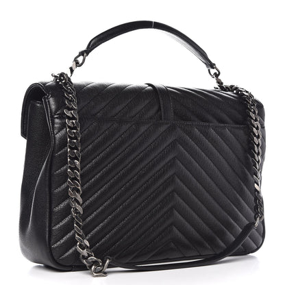 Saint Laurent Sheepskin Matelasse Chevron Monogram Large College Satchel Black 4 of 8
