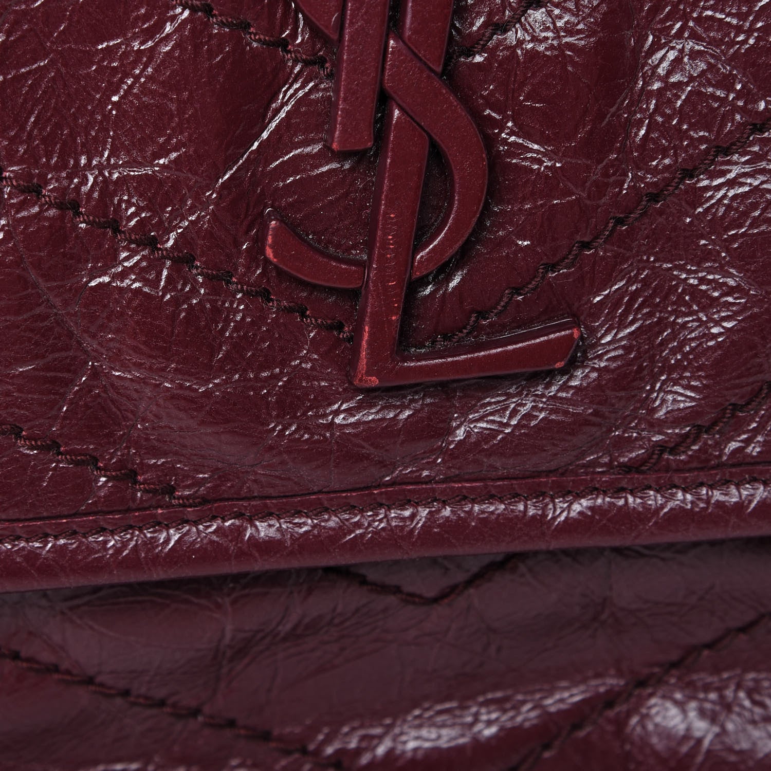 Saint Laurent Crinkled Calfskin Matelasse Monogram Medium Niki Chain Satchel Burgundy 12 of 14