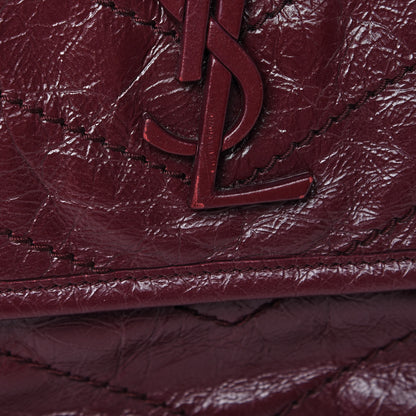 Saint Laurent Crinkled Calfskin Matelasse Monogram Medium Niki Chain Satchel Burgundy 12 of 14