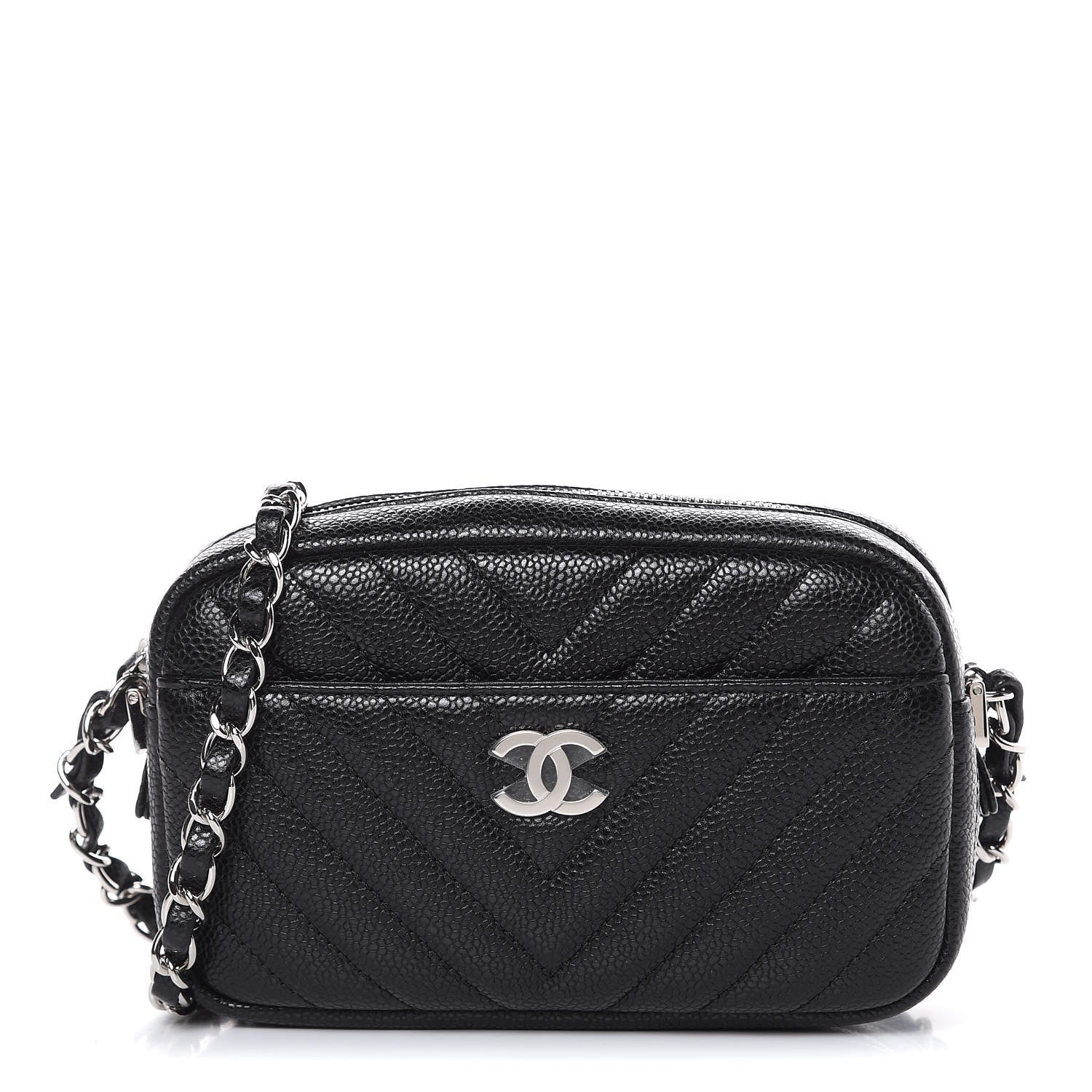 Chanel Caviar Chevron Quilted Camera Case Black 1 of 10