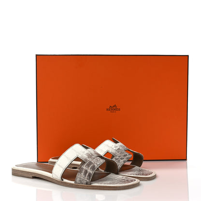 Hermes Matte Niloticus Crocodile Himalaya Oran Sandals 37 Blanc 9 of 9