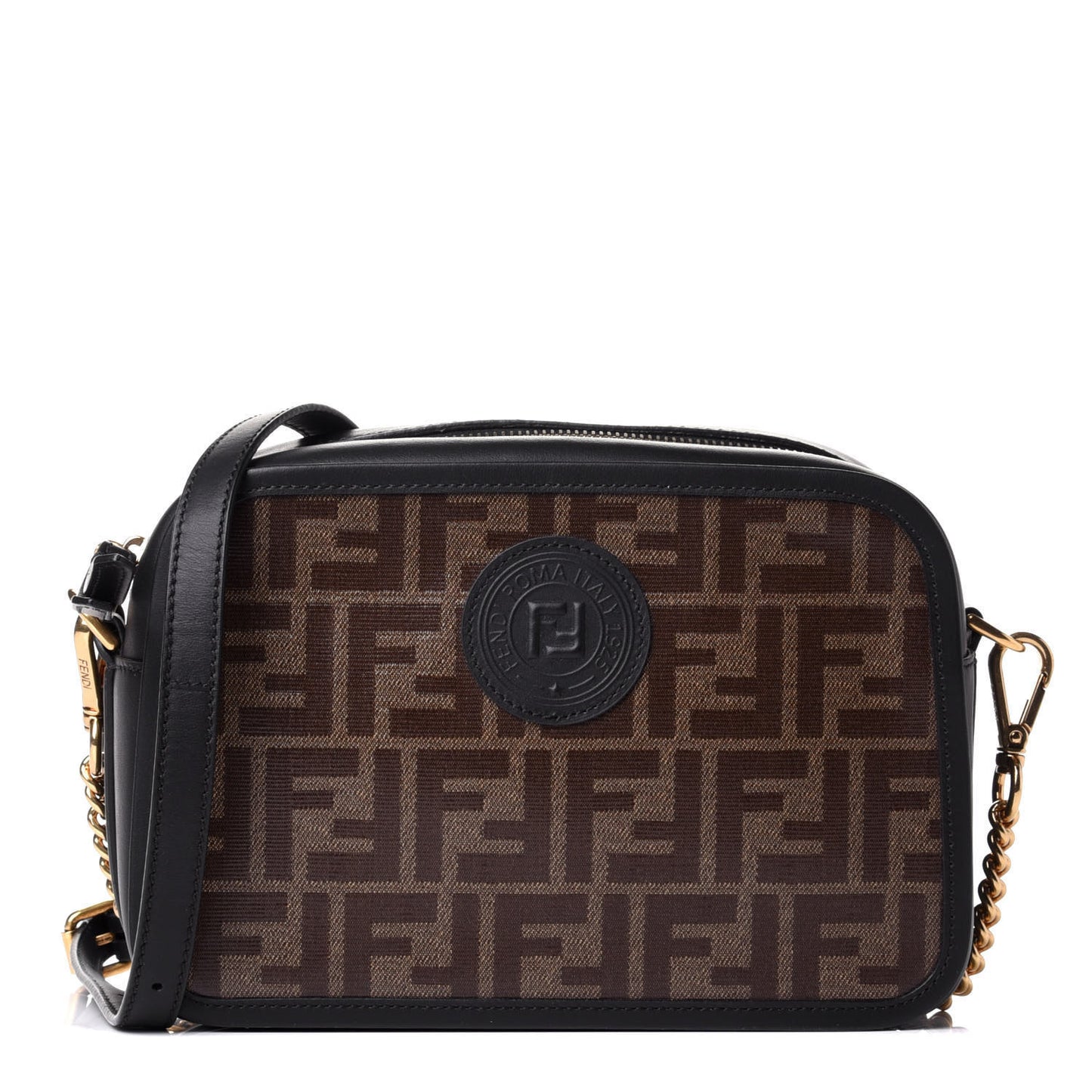 Glazed Fabric Vitello Century FF 1974 Stamp Patch Camera Case Mogano Panna Black