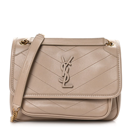 Saint Laurent Lambskin Matelasse Monogram Baby Niki Chain Satchel Dark Beige 1 of 11