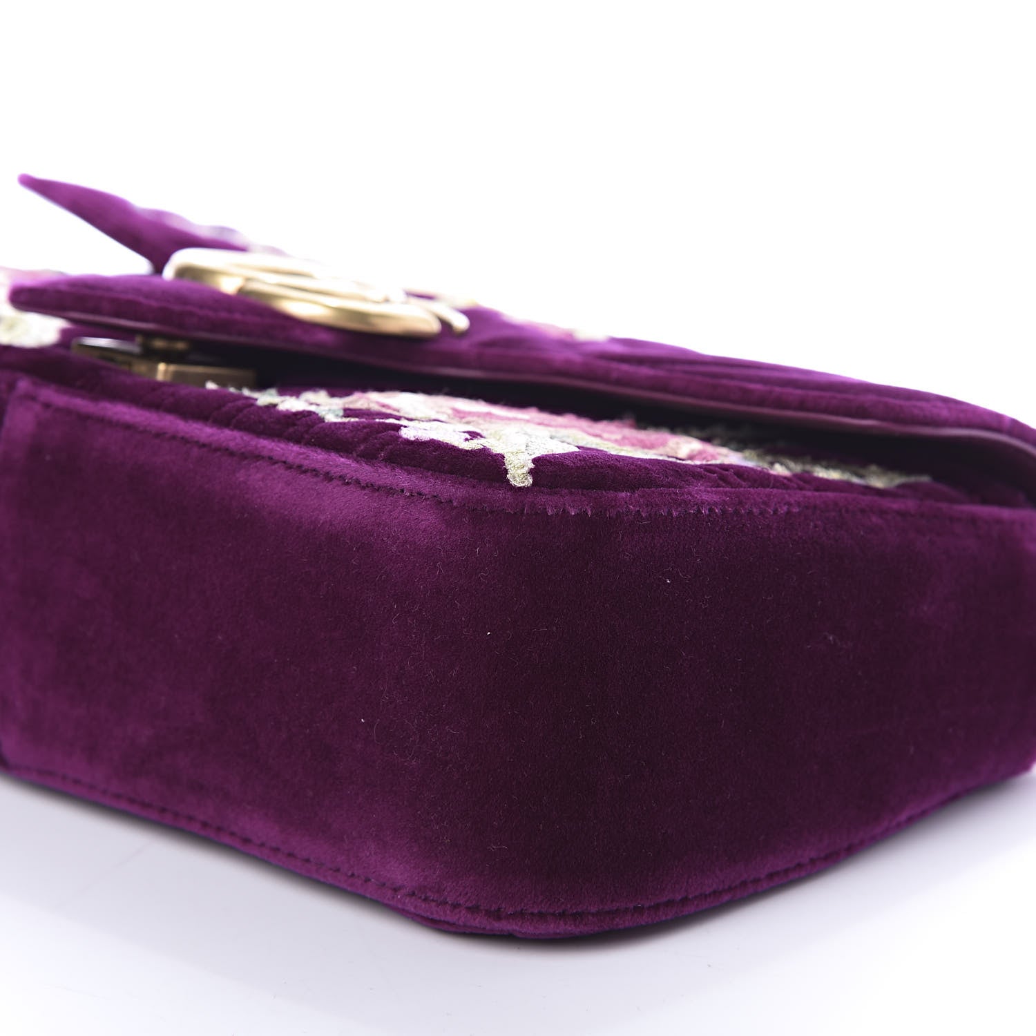 Gucci Velvet Matelasse Embroidered Small GG Marmont Shoulder Bag Fuchsia Violet Cyclamen 7 of 10