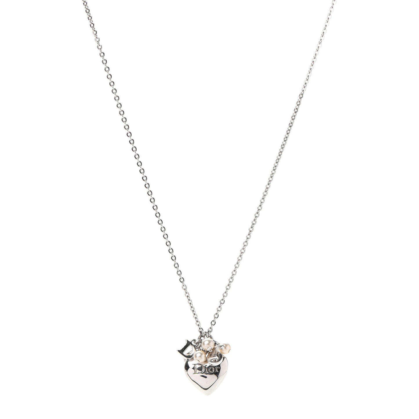 Pearl Logo Heart Necklace Silver