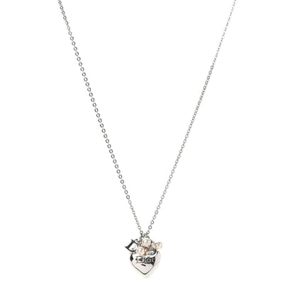 Christian Dior Pearl Logo Heart Necklace Silver 1 of 6