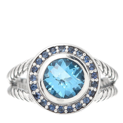 David Yurman Sterling Silver Blue Topaz Sapphire 8mm Petite Cerise Ring 54 7 1 of 4