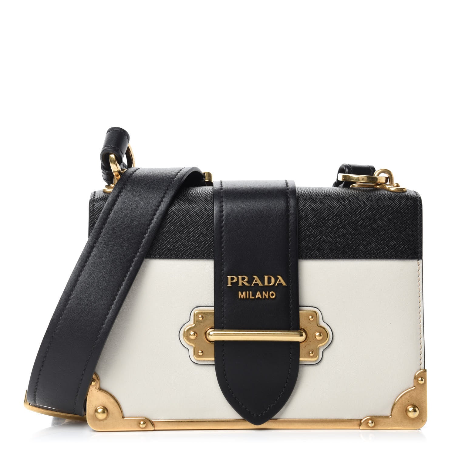 Prada City Calfskin Saffiano Cahier Bag White Black 1 of 13