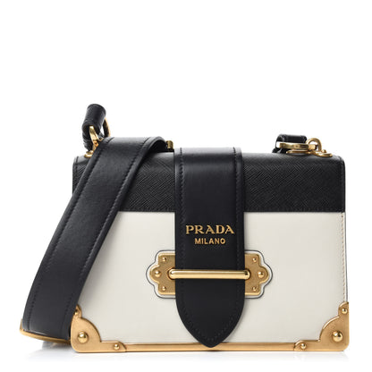 Prada City Calfskin Saffiano Cahier Bag White Black 1 of 13