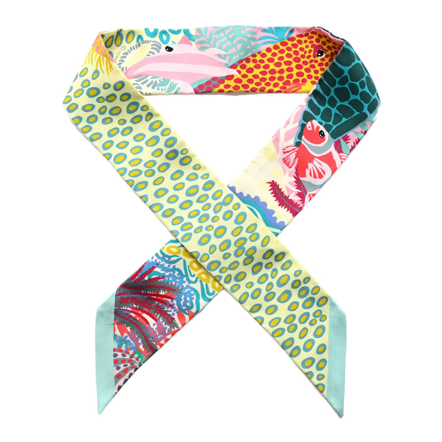 Silk Under The Waves Twilly Vert D Eau Jaune Soufre Rose