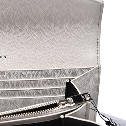 Saint Laurent Grain De Poudre Matelasse Chevron Monogram Flap Wallet Icy White 9 of 10