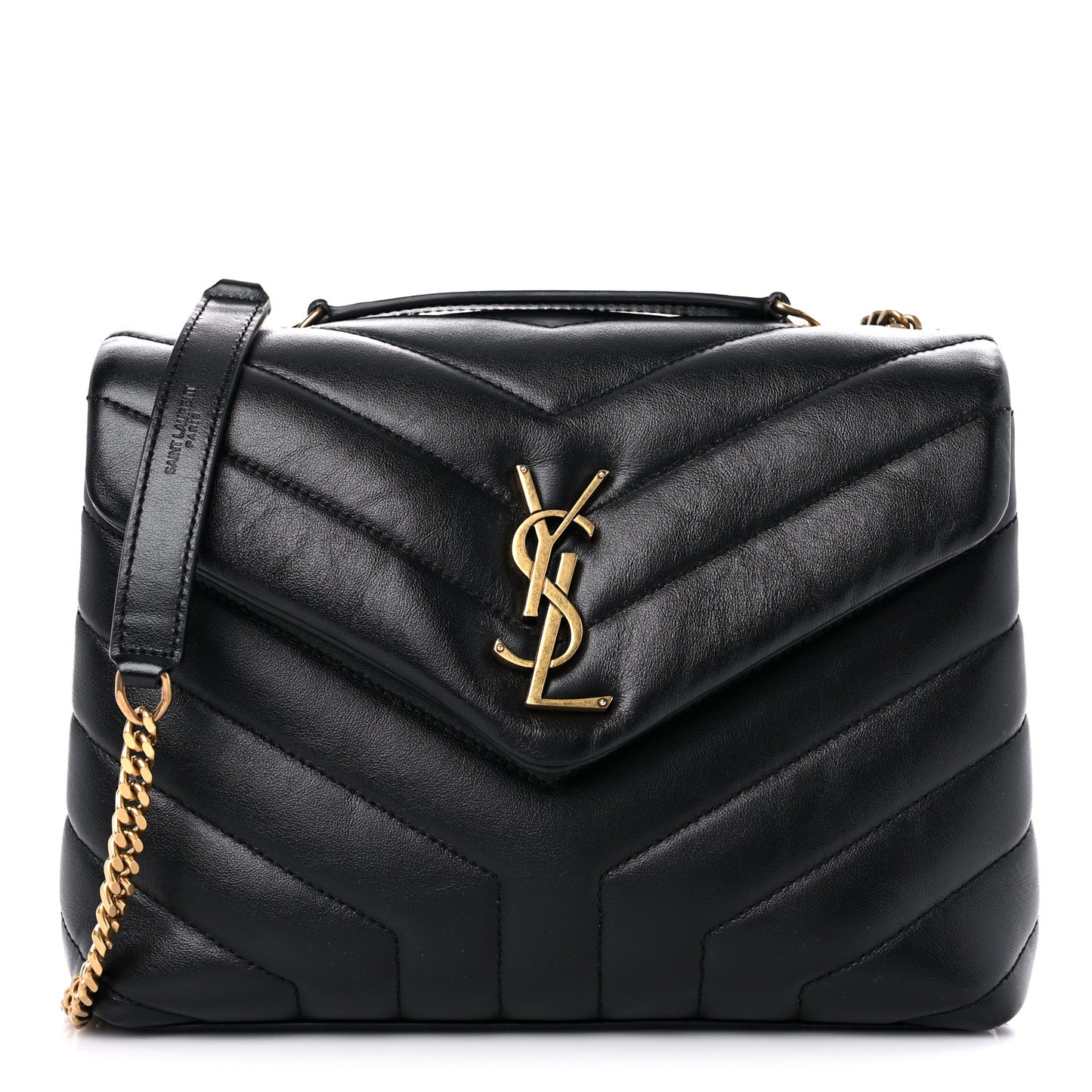 Calfskin Y Quilted Monogram Small Loulou Chain Satchel Black