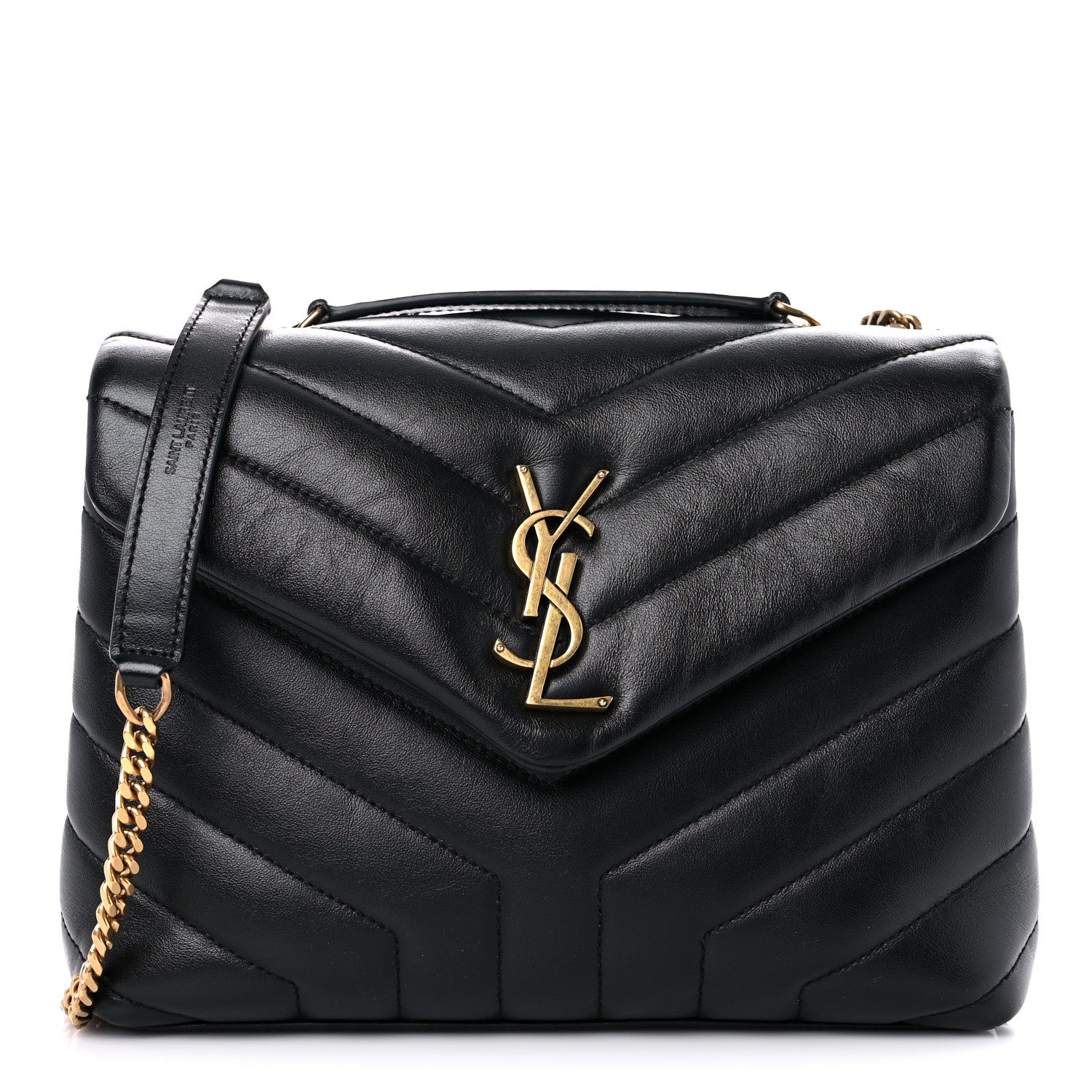 Saint Laurent Calfskin Y Quilted Monogram Small Loulou Chain Satchel Black 1 of 10
