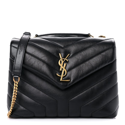 Saint Laurent Calfskin Y Quilted Monogram Small Loulou Chain Satchel Black 1 of 10