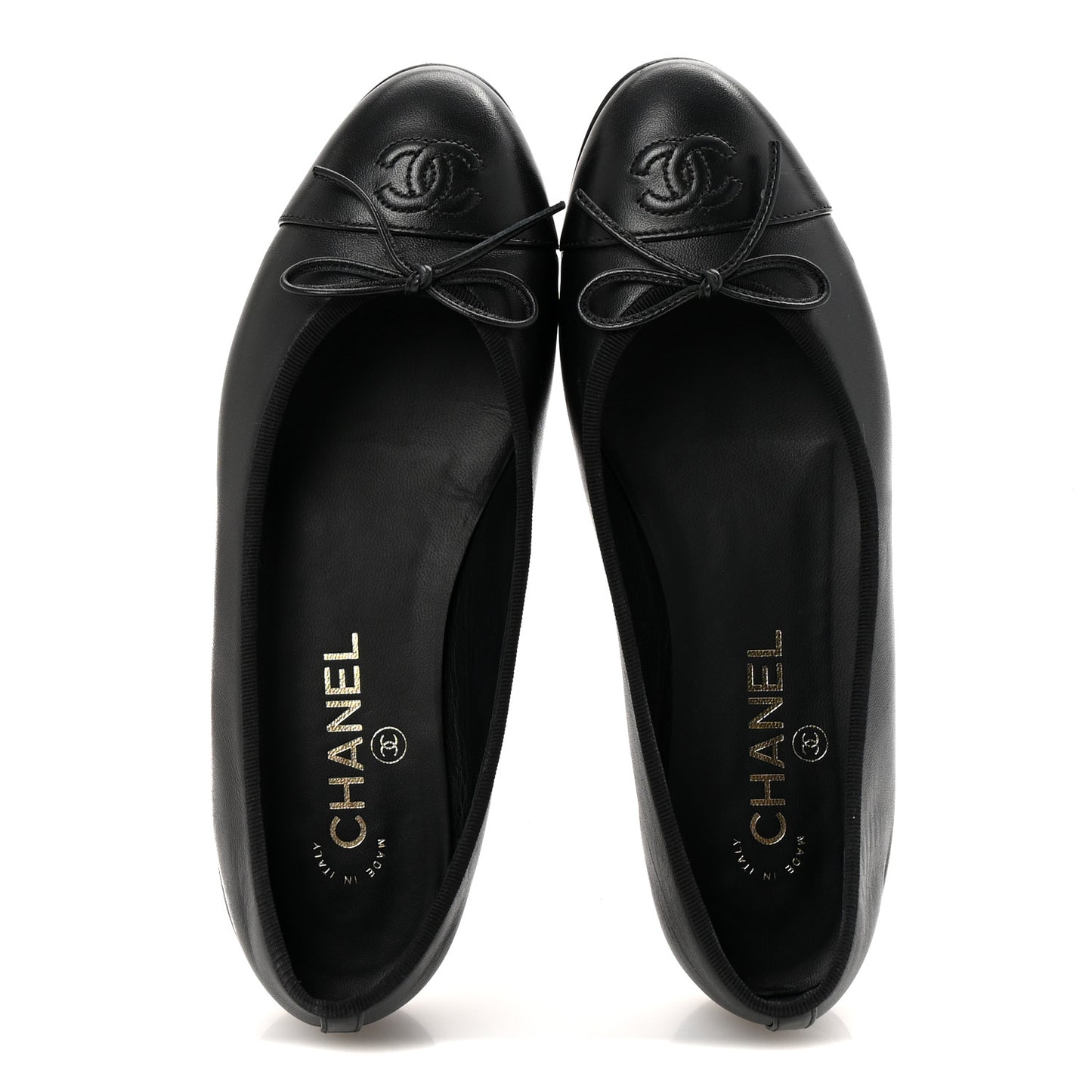 Lambskin Cap Toe Ballerina Flats 37.5 Black
