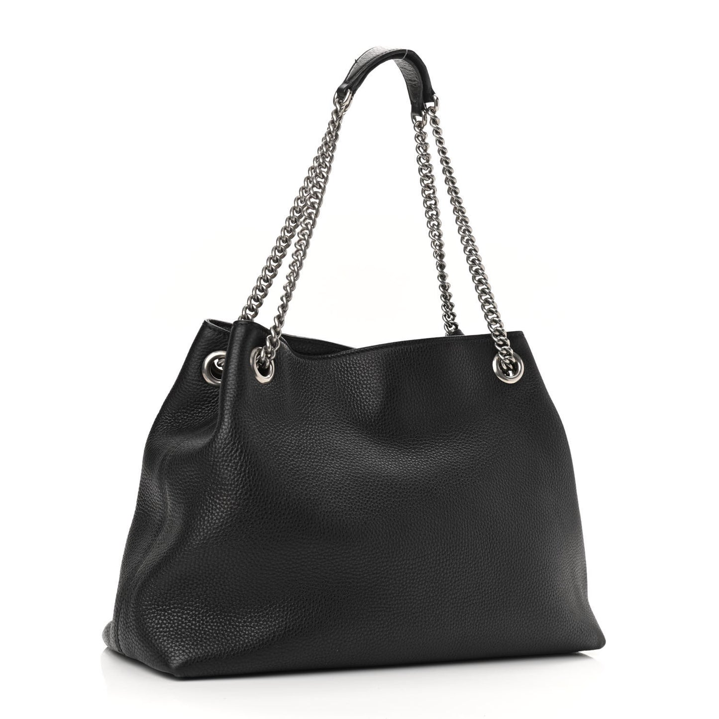 Pebbled Calfskin Studded Medium Soho Chain Shoulder Bag Black