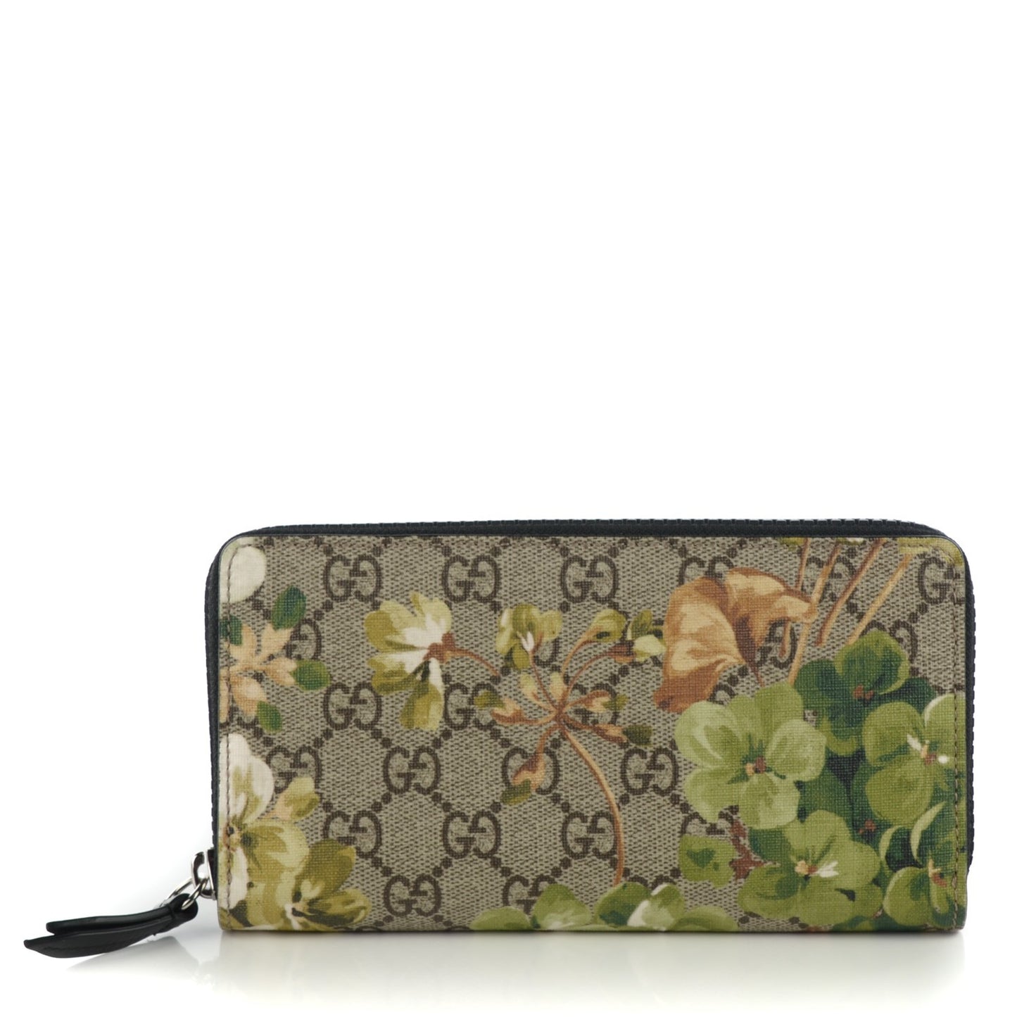GG Supreme Monogram Blooms Zip Around Wallet Beige New Military Black