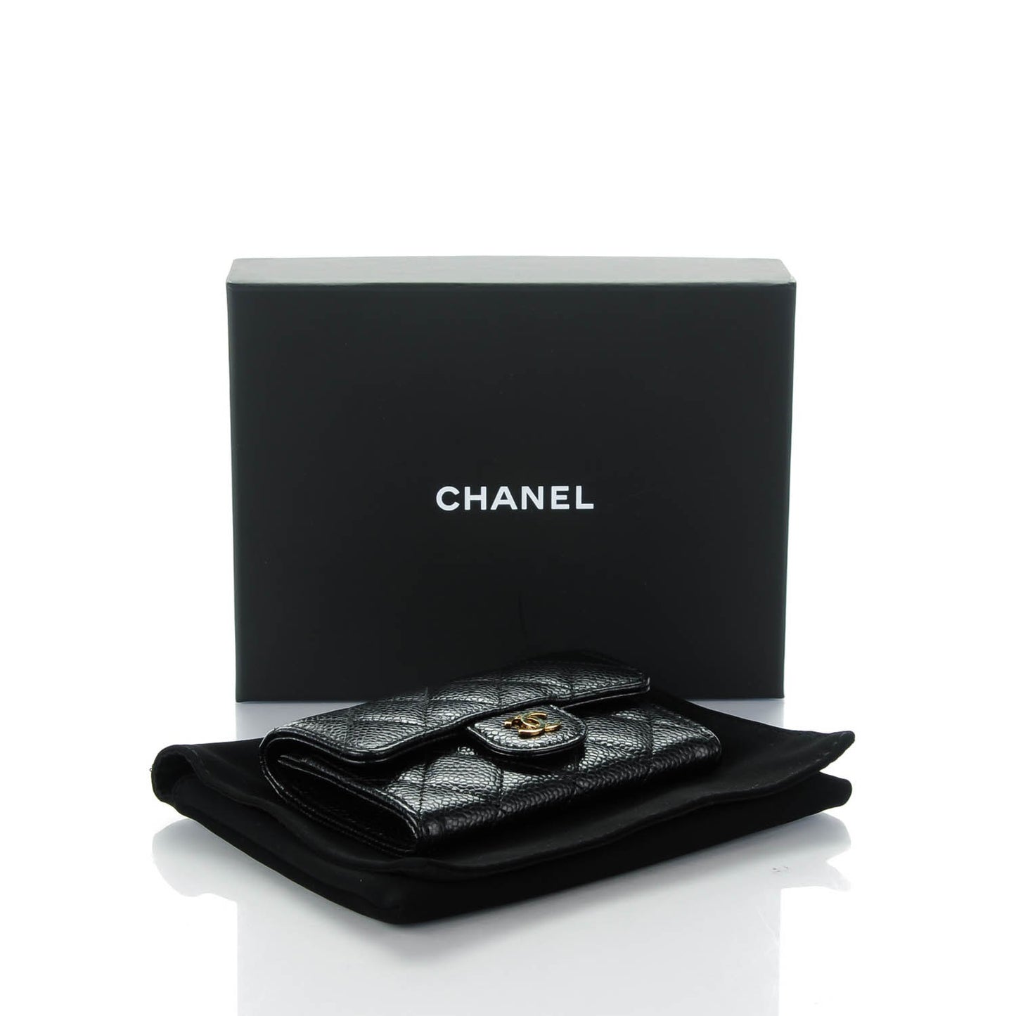 Caviar Quilted Coin Purse Wallet Black