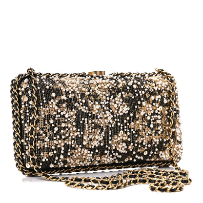 Chanel Pearl Crystal Chain Around Evening Clutch Black Gold 2 of 11