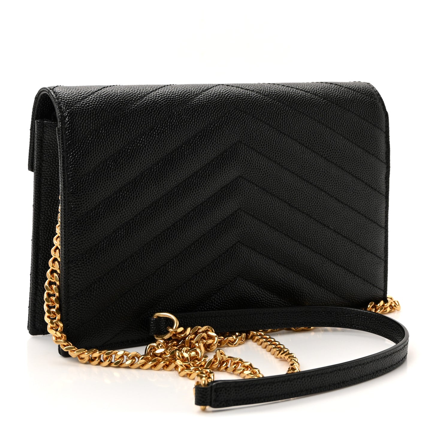 Grain De Poudre Matelasse Chevron Monogram Envelope Chain Wallet Black