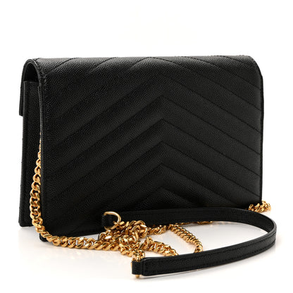 Saint Laurent Grain De Poudre Matelasse Chevron Monogram Envelope Chain Wallet Black 3 of 9