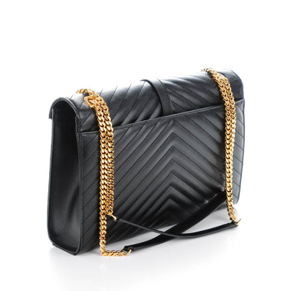 Saint Laurent Grain De Poudre Matelasse Chevron Large Monogram Satchel Black 3 of 7