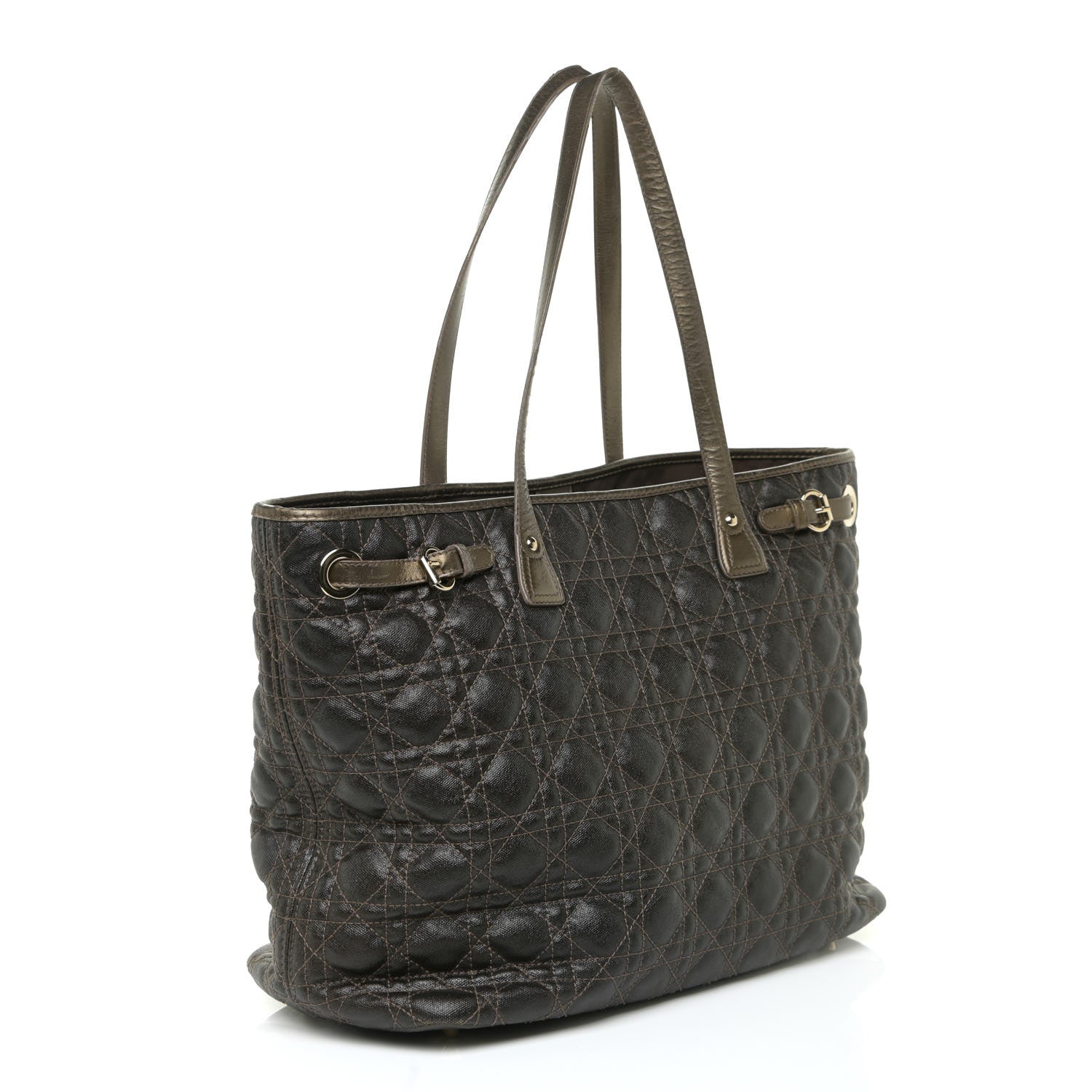 Christian Dior Coated Canvas Cannage Panarea Tote Bronze 3 of 16