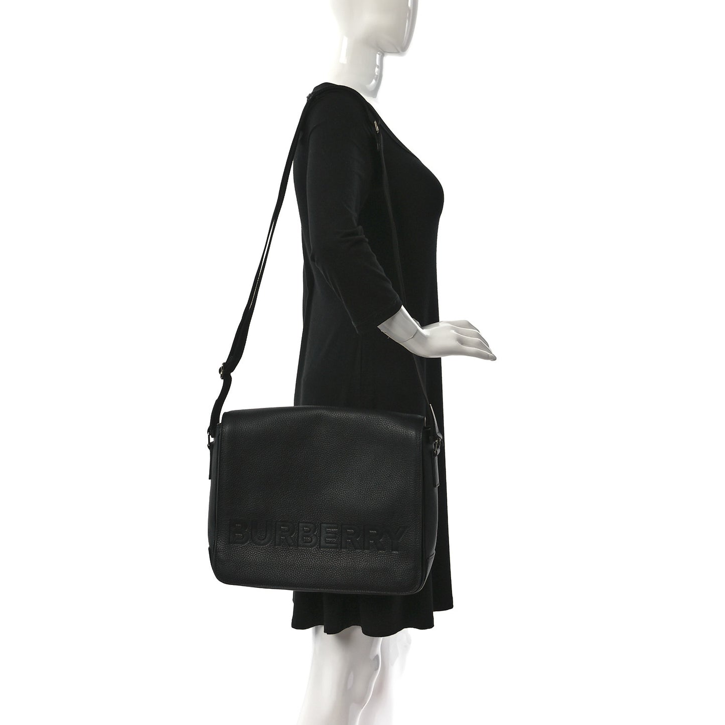 Grainy Calfskin Embossed Bruno Messenger Black