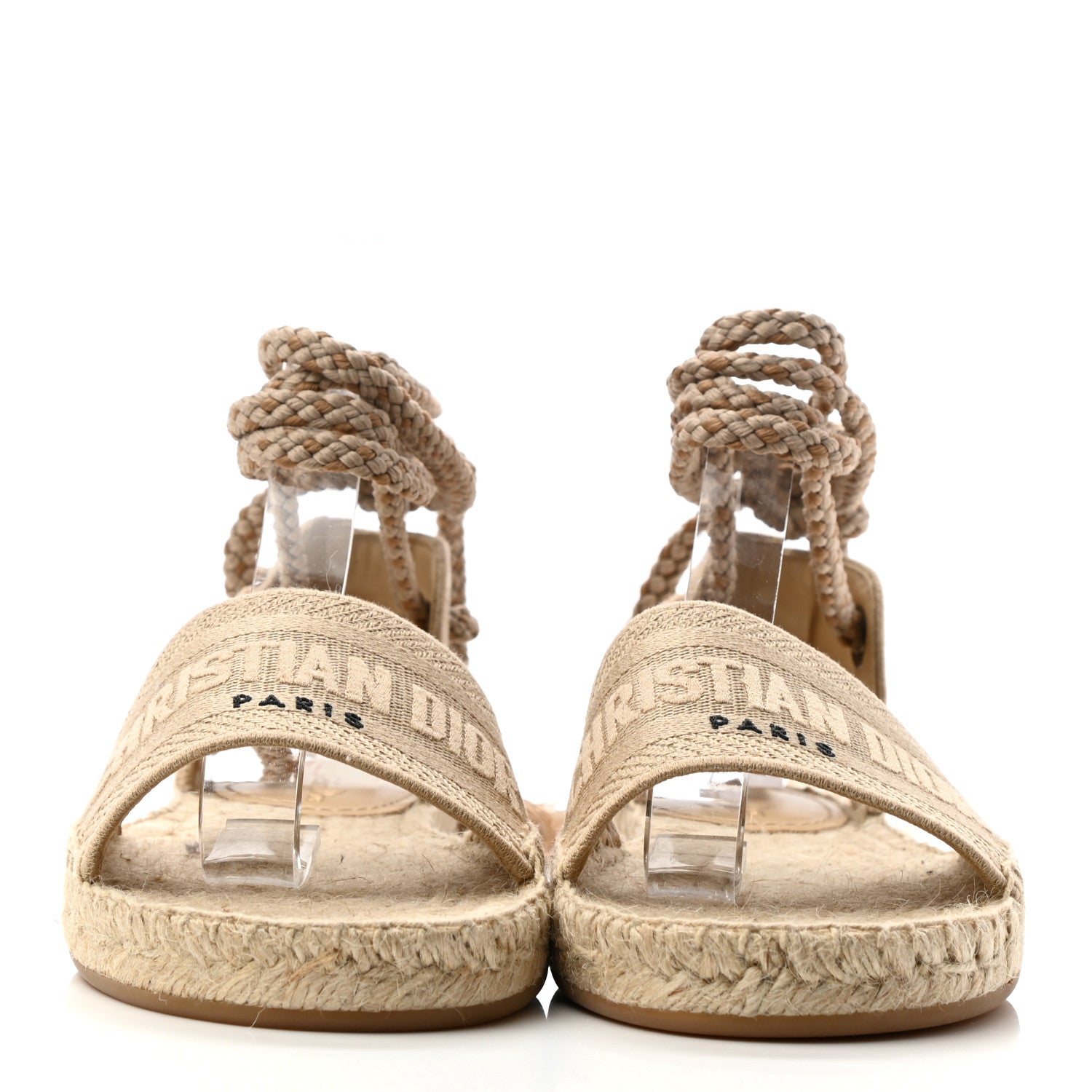 Christian Dior Canvas Embroidered Granville Ankle Tie Espadrille Flat Sandals 38.5 Cream 2 of 8