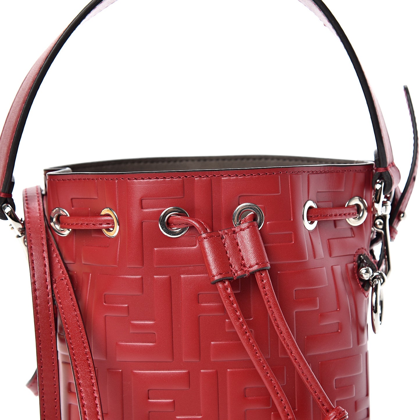 Vitello Liberty F is Fendi FF 1974 Embossed Mini Mon Tresor Bucket Bag Fragola