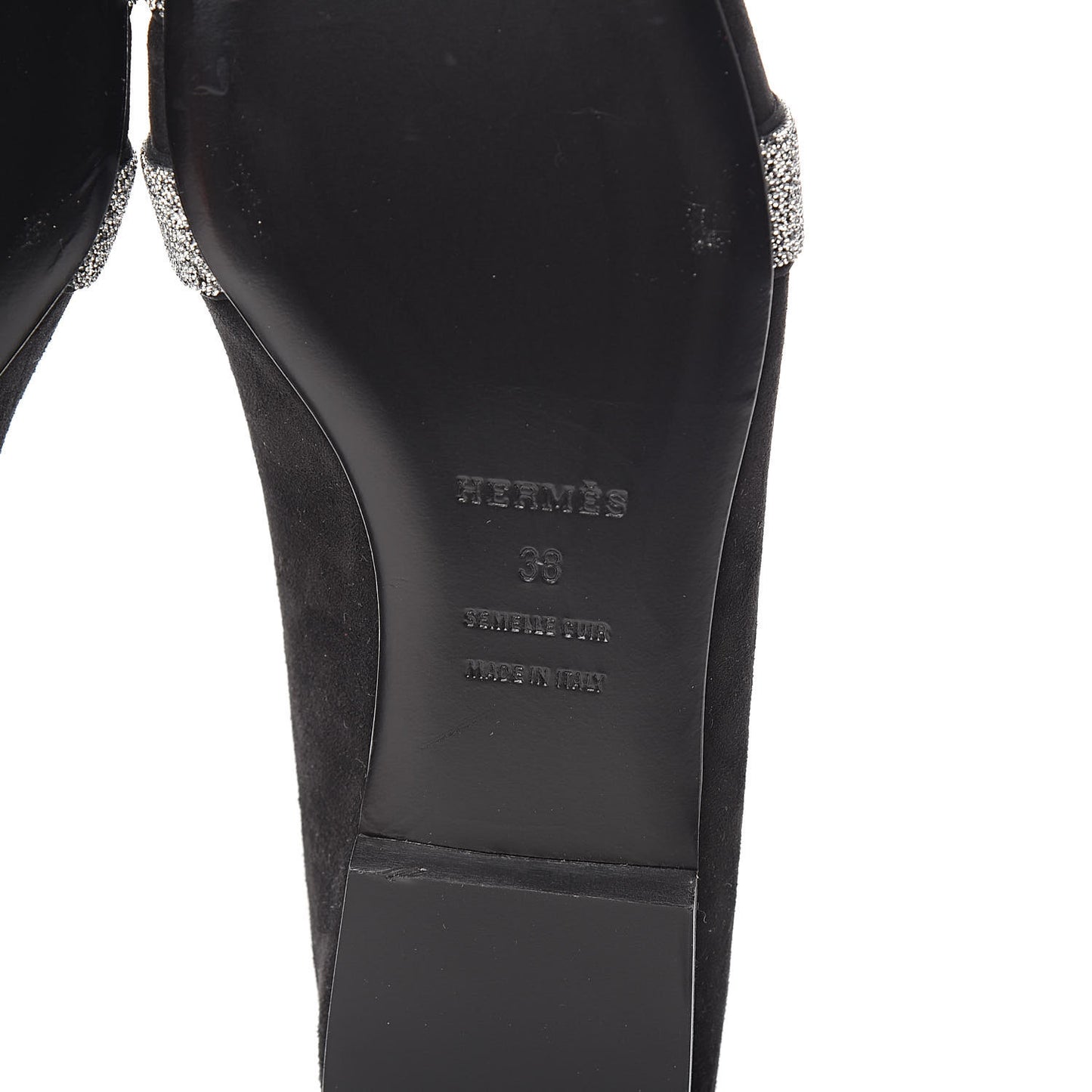Suede Goatskin Crystal Roxane Mules 38 Gris Argente Black