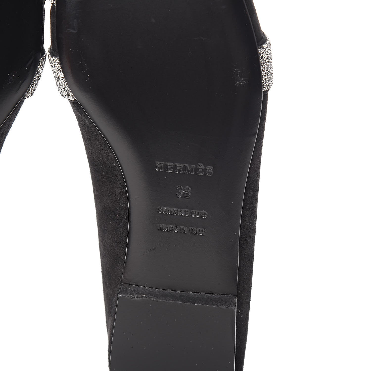 Hermes Suede Goatskin Crystal Roxane Mules 38 Gris Argente Black 6 of 8