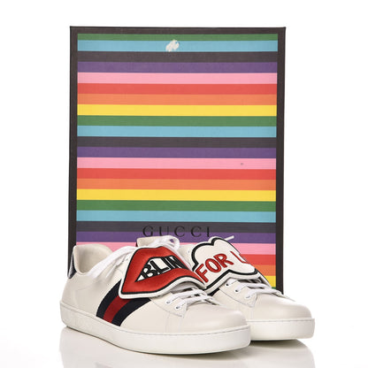 Gucci Calfskin Ayers Web Blind for Love Embroidered Mens Ace Sneakers 10 White 10 of 10