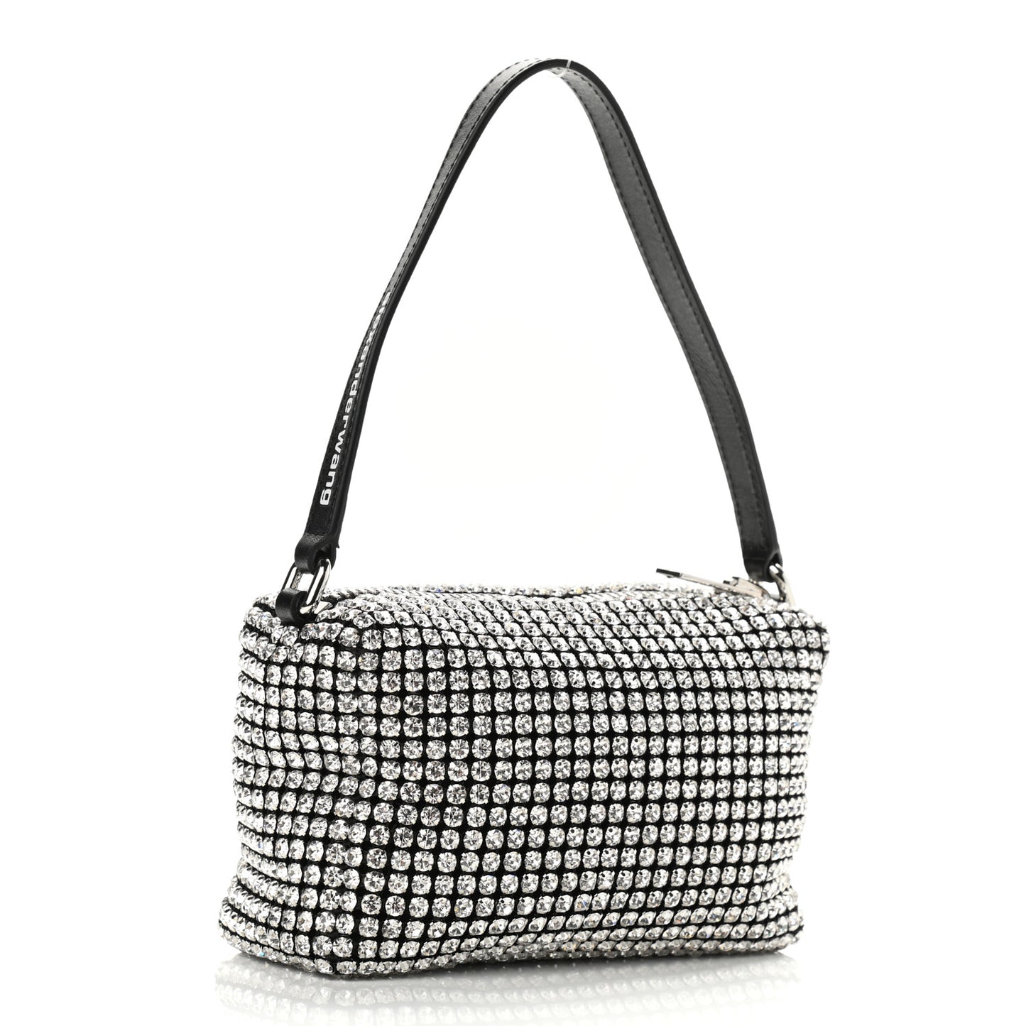 Mesh Crystal Rhinestone Mini Heiress Pouch Black Silver